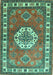 Machine Washable Medallion Turquoise Traditional Area Rugs, wshtr498turq