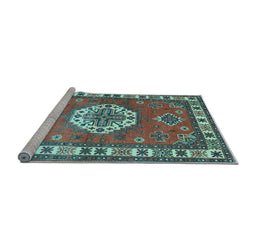 Sideview of Machine Washable Medallion Light Blue Traditional Rug, wshtr498lblu