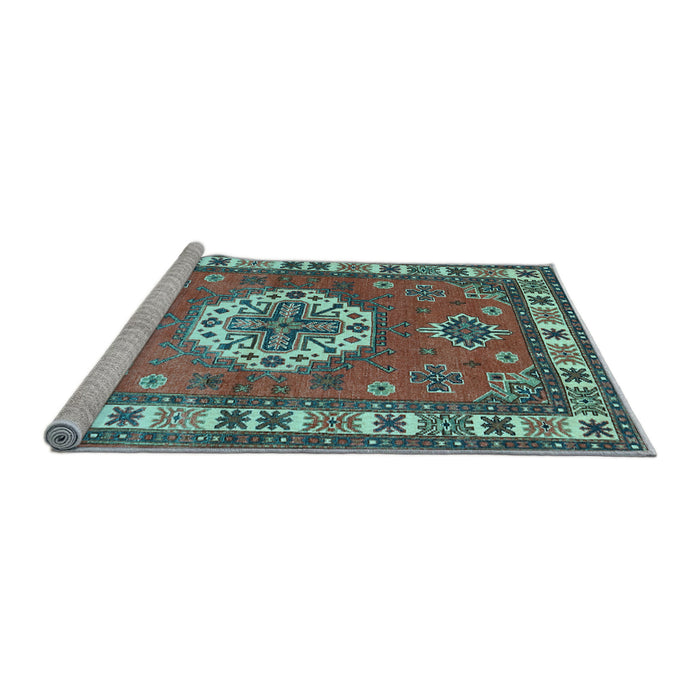 Sideview of Machine Washable Medallion Light Blue Traditional Rug, wshtr498lblu