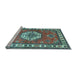 Sideview of Machine Washable Medallion Light Blue Traditional Rug, wshtr498lblu