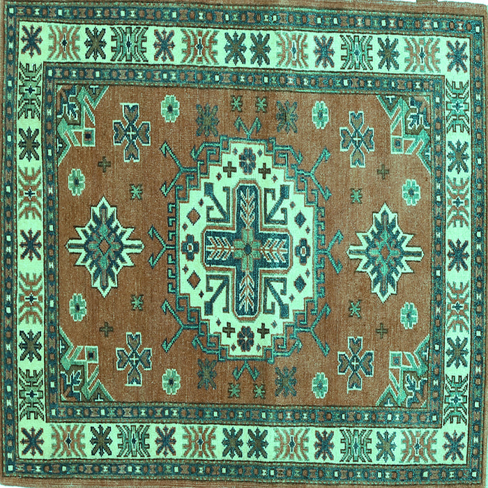 Square Machine Washable Medallion Turquoise Traditional Area Rugs, wshtr498turq