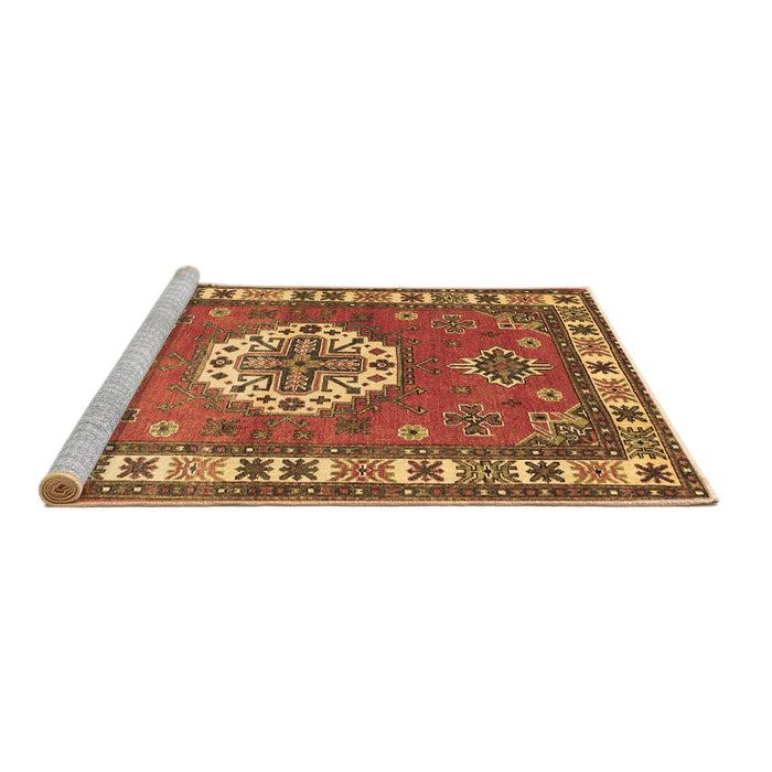Sideview of Machine Washable Medallion Brown Traditional Rug, wshtr498brn