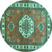 Round Medallion Turquoise Traditional Rug, tr498turq