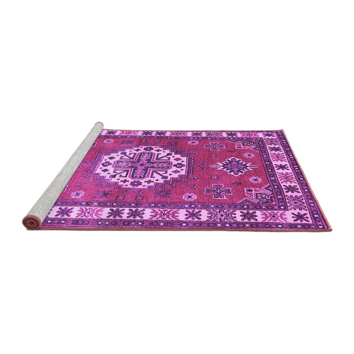 Sideview of Machine Washable Medallion Purple Traditional Area Rugs, wshtr498pur