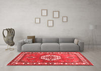 Machine Washable Medallion Red Traditional Rug, wshtr498red