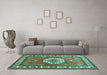 Machine Washable Medallion Turquoise Traditional Area Rugs in a Living Room,, wshtr498turq