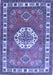 Machine Washable Medallion Blue Traditional Rug, wshtr498blu