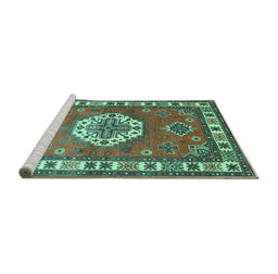 Sideview of Machine Washable Medallion Turquoise Traditional Area Rugs, wshtr498turq