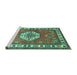 Sideview of Machine Washable Medallion Turquoise Traditional Area Rugs, wshtr498turq