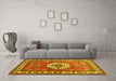 Machine Washable Medallion Yellow Traditional Rug in a Living Room, wshtr498yw