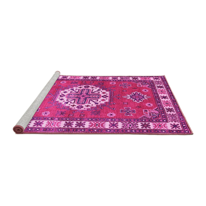Sideview of Machine Washable Medallion Pink Traditional Rug, wshtr498pnk