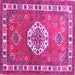 Square Machine Washable Medallion Pink Traditional Rug, wshtr498pnk