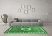 Machine Washable Medallion Emerald Green Traditional Area Rugs in a Living Room,, wshtr498emgrn