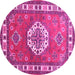 Round Machine Washable Medallion Pink Traditional Rug, wshtr498pnk