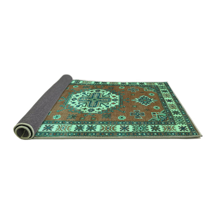 Sideview of Medallion Turquoise Traditional Rug, tr498turq