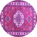 Round Machine Washable Medallion Purple Traditional Area Rugs, wshtr498pur