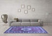 Machine Washable Medallion Blue Traditional Rug in a Living Room, wshtr498blu