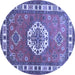 Round Machine Washable Medallion Blue Traditional Rug, wshtr498blu