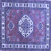 Square Machine Washable Medallion Blue Traditional Rug, wshtr498blu