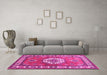 Machine Washable Medallion Pink Traditional Rug in a Living Room, wshtr498pnk