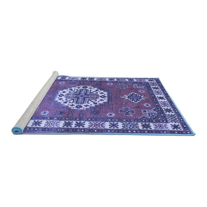 Sideview of Machine Washable Medallion Blue Traditional Rug, wshtr498blu