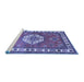 Sideview of Machine Washable Medallion Blue Traditional Rug, wshtr498blu