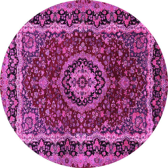 Round Machine Washable Medallion Pink Traditional Rug, wshtr499pnk