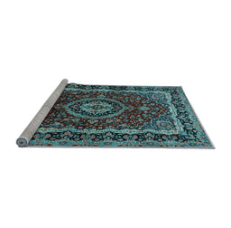 Sideview of Machine Washable Medallion Light Blue Traditional Rug, wshtr499lblu