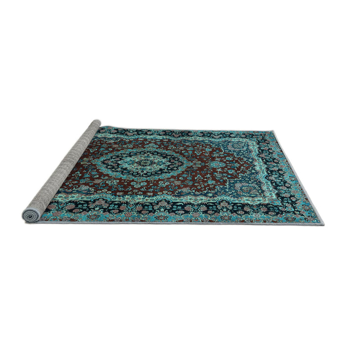 Sideview of Machine Washable Medallion Light Blue Traditional Rug, wshtr499lblu