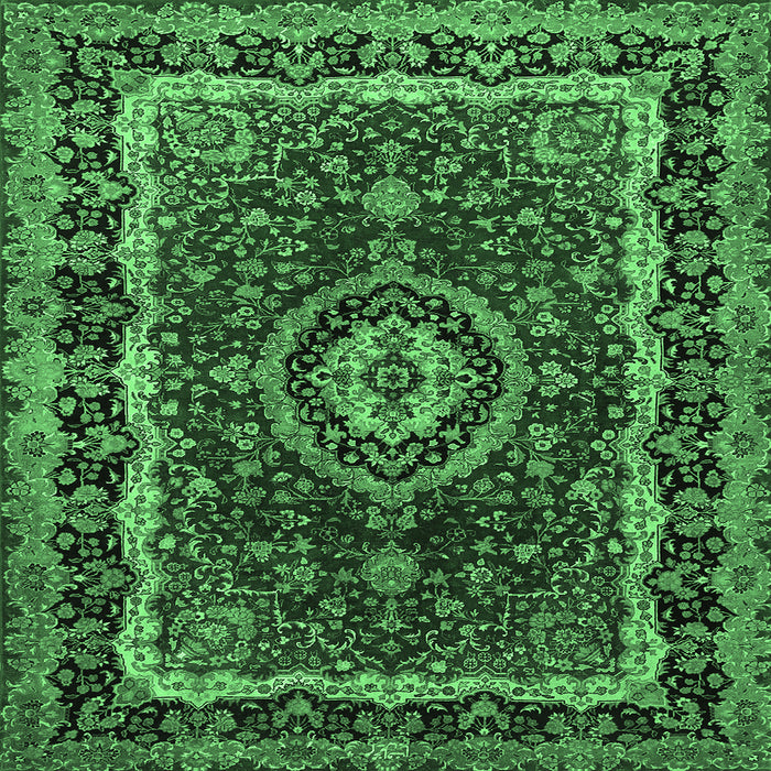 Square Medallion Emerald Green Traditional Rug, tr499emgrn