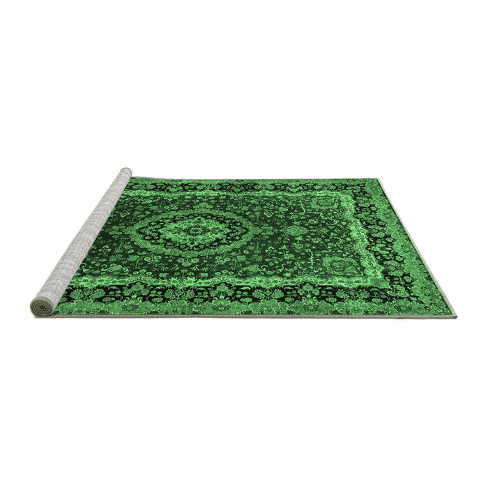 Sideview of Machine Washable Medallion Emerald Green Traditional Area Rugs, wshtr499emgrn
