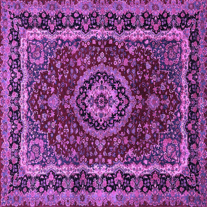 Square Machine Washable Medallion Purple Traditional Area Rugs, wshtr499pur