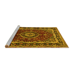 Sideview of Machine Washable Medallion Yellow Traditional Rug, wshtr499yw