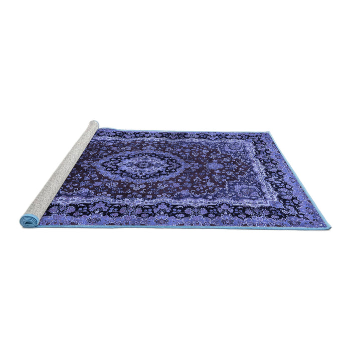 Sideview of Machine Washable Medallion Blue Traditional Rug, wshtr499blu