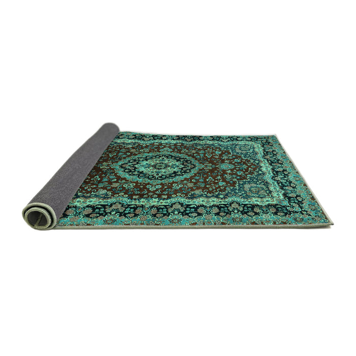 Sideview of Medallion Turquoise Traditional Rug, tr499turq