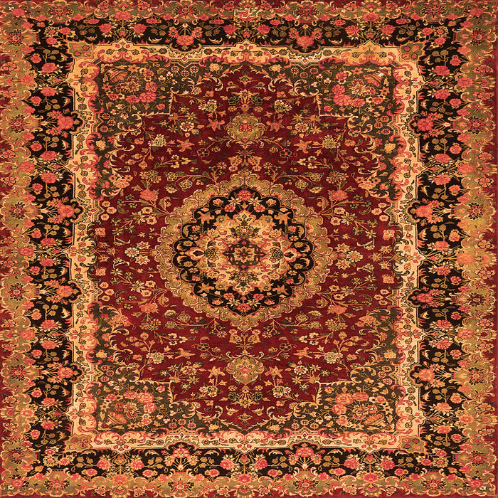 Round Machine Washable Medallion Orange Traditional Area Rugs, wshtr499org
