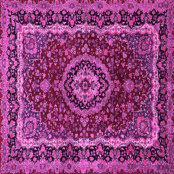 Square Machine Washable Medallion Pink Traditional Rug, wshtr499pnk