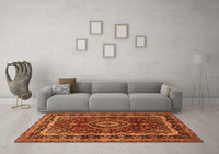 Machine Washable Medallion Orange Traditional Rug, wshtr499org