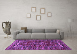 Machine Washable Medallion Purple Traditional Area Rugs in a Living Room, wshtr499pur
