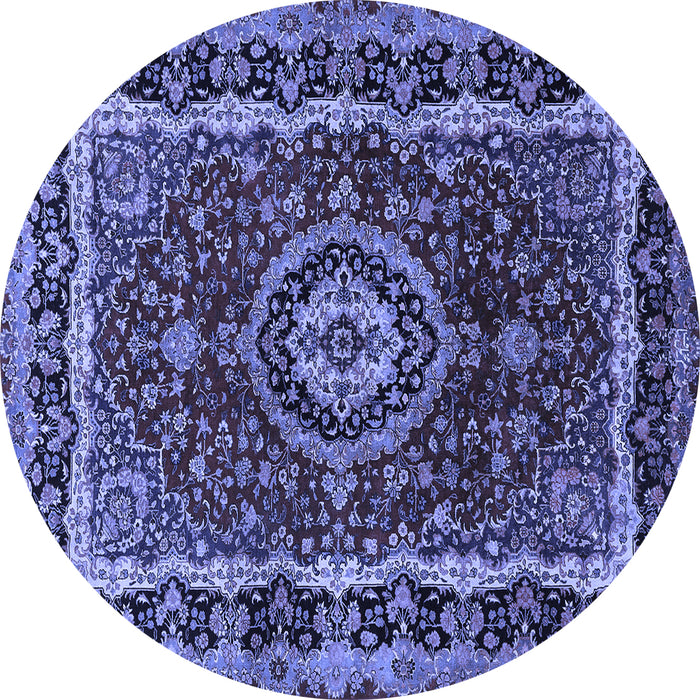 Round Machine Washable Medallion Blue Traditional Rug, wshtr499blu