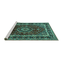 Sideview of Machine Washable Medallion Turquoise Traditional Area Rugs, wshtr499turq