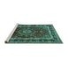 Sideview of Machine Washable Medallion Turquoise Traditional Area Rugs, wshtr499turq