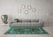 Machine Washable Medallion Turquoise Traditional Area Rugs in a Living Room,, wshtr499turq