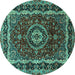 Round Medallion Turquoise Traditional Rug, tr499turq