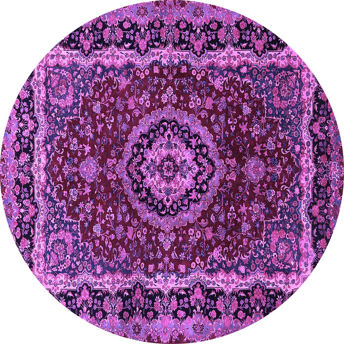 Round Machine Washable Medallion Purple Traditional Area Rugs, wshtr499pur