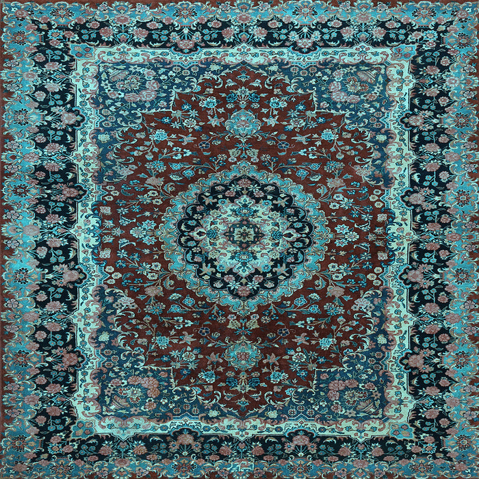 Square Medallion Light Blue Traditional Rug, tr499lblu