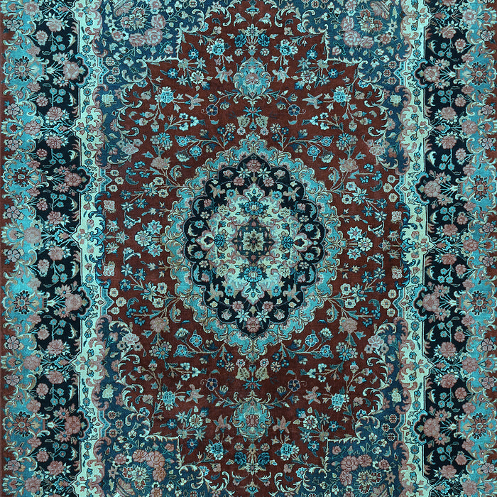 Machine Washable Medallion Light Blue Traditional Rug, wshtr499lblu