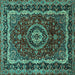 Square Medallion Turquoise Traditional Rug, tr499turq