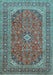 Machine Washable Medallion Light Blue Traditional Rug, wshtr49lblu