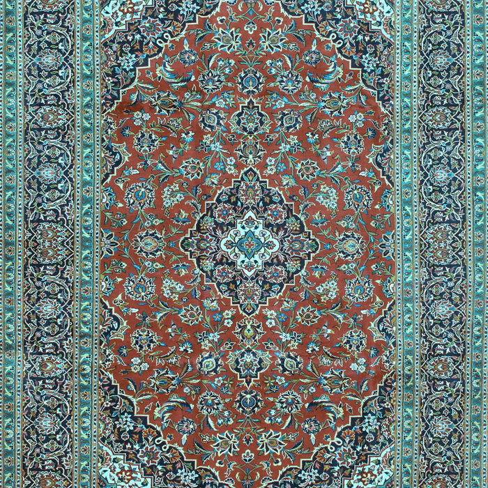 Machine Washable Medallion Light Blue Traditional Rug, wshtr49lblu